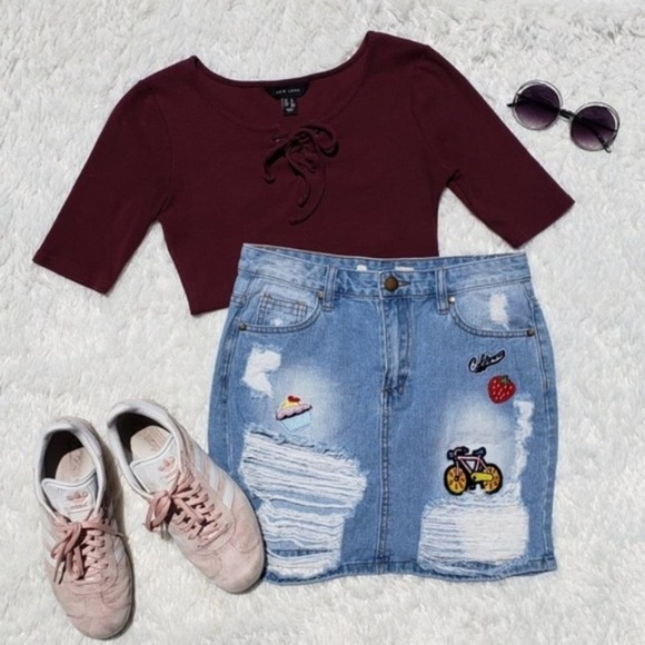 New Look Tops - New Look ~ Maroon Lace-up Top ~ Size 4